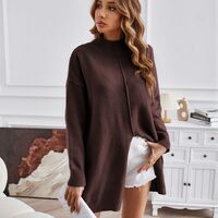 Latest Fashion Knitwear Long-Sleeved Sweater Split Dress For Women Loose Streetwear Casual Knitted Pullovers - Thumbnail 4