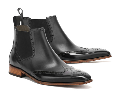 Hand Painted Wing Tip Chelsea Boot, Ankle High Brogue Leather Boot, Men's Dress Leather Boot