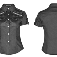  WOMEN MILITARY SHORT SLEEVE SHIRT WITH PU LOOP AND METAL ADJUSTMENT BUCKLE BLOUSE - Thumbnail 4