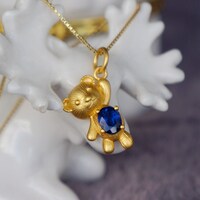 Hanging Bear Natural Kyanite Pendant 925 Sterling Silver Pendant Gift for Kid for Girlfriend - Thumbnail 2