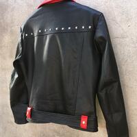 Black Red Leather Men Fashion Biker Studded Motorcycle Jacket - Thumbnail 1