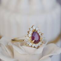 CZ Halo Natural Ruby Ring Pear Shape 8x6mm 925 Sterling Silver Ring for Women for Birthday for Anniversary US size 6 - Thumbnail 4