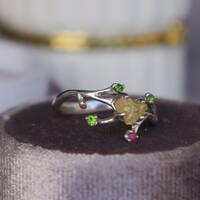 Heart Shape Rough Yellow Diamond Rough Ring 925 Sterling Silver Ring Great Gift For Lady For Girls April Birthstone US 6 3/4 or 6.75 - Thumbnail 3