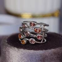 Stylish multi-color Sapphire Ring 925 Sterling Silver Rhodium Plated Yellow/Orange/Red/Purple Sapphire Sep. Birthstone US 5.5 Ring - Thumbnail 4