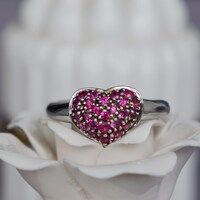 25pcs Genuine Red Ruby Heart Shape Ring 925 Sterling Silver Ring July Birthstone Gift for Birthday and Anniversary for loved ones - Thumbnail 1