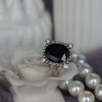 Super Cool! Black Quartz Ring Cool Ring 925 Sterling Silver Ring plated in Rhodium Gift White Sapphire accent stones - Thumbnail 3