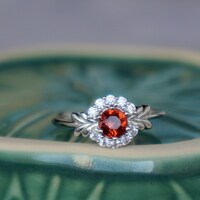 CZ Halo Natural Orange Spinel Ring 925 Sterling Silver Ring for Women Engagement Ring Anniversary Gift Birthday Gift US size 6.25 or 6 1/4 - Thumbnail 2