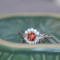CZ Halo Natural Orange Spinel Ring 925 Sterling Silver Ring for Women Engagement Ring Anniversary Gift Birthday Gift US size 6.25 or 6 1/4 - Thumbnail 4