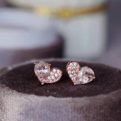 Heart -- natural pear shape faceted morganite earstuds/morganite earrings 925 sterling silver earstuds  morganite set morganite jewelry