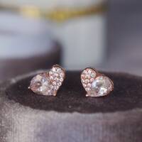 Heart -- Natural Pear Shape Faceted Morganite Earstuds/Morganite Earrings 925 Sterling Silver Earstuds  Morganite Set Morganite Jewelry - Thumbnail 3