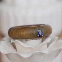 Natural Elements: Fragrant  Guaiac Wood Ring With 925 Sterling SilverSetting with Natural Tanzanite Oval Faceted US size 8 - Thumbnail 4