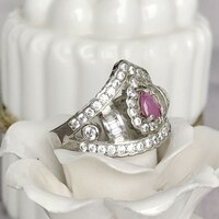 Natural Pear Shape Pink Sapphire Ring 925 Sterling Silver Ring Gift for Girl US size 5.5 - Thumbnail 3