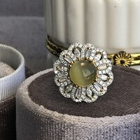 ON SALE: Natural Actinolite Cat's Eye Ring 8mm Round Actinolite Cab 925 Sterling Silver Ring Anniversary Gift Ring for Women US size 6 - Thumbnail 1