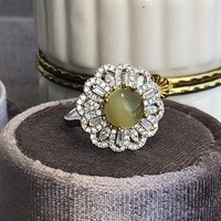 ON SALE: Natural Actinolite Cat's Eye Ring 8mm Round Actinolite Cab 925 Sterling Silver Ring Anniversary Gift Ring for Women US size 6 - Thumbnail 2