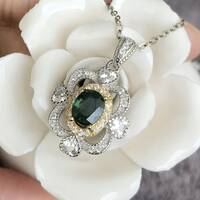 Natural Green Sapphire Pendant 925 Sterling Silver Pendant Green Sapphire Jewlery Two Tone Plating(stone is not perfect) - Thumbnail 3