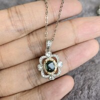Natural Green Sapphire Pendant 925 Sterling Silver Pendant Green Sapphire Jewlery Two Tone Plating(stone is not perfect) - Thumbnail 5