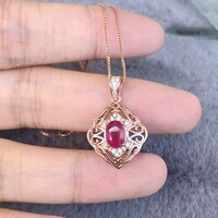 Natural Red Ruby Pendant 925 Sterling Silver Pendant Rose Gold Plating Red Ruby Jewelry for Women July Birthstone - Thumbnail 5
