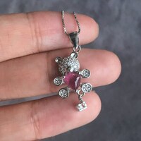 Baby Bear-Natural Pink Tourmaline Pendant 925 Sterling Silver Pendant for Girlfriend for Birthday(free silver chain gift) - Thumbnail 5