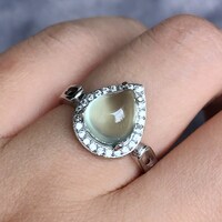 Cute Chabby Natural Prehnite Ring Pear Shape Green Prehnite 925 Sterling Silver Ring US size 6.5 - Thumbnail 5