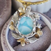 Natural Larimar Pendant Flower Basket Design 925 Sterling Silver Pendant vintage feeling - Thumbnail 5