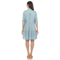 White Mark Women's Long Sleeve Tiered Midi Shirt Dress - Thumbnail 2