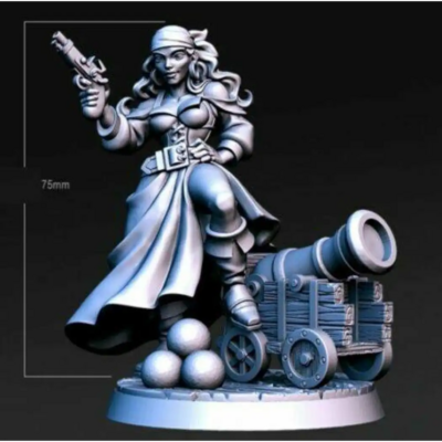 1/24 75mm 3D Print Model Kit Beautiful Girl Pirate Warrior Cannon Unpainted