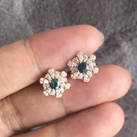 Snow Flake- Natural Teal Sapphire Earstuds 925 Sterling Silver Stud Earrings Design Earstuds Plated in Rose Gold for Lady and Girl - Thumbnail 5
