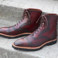 Norwegian Handwelted Burgundy Patina Leather Ankle High Lace up Boot - Thumbnail 1