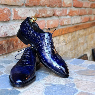 Handmade classic dark navy alligator/crocodile dress shoes