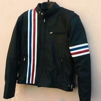 Unique Genuine Leather Black with Red and Blue Stripes Biker Motorcycle Jacket - Thumbnail 1