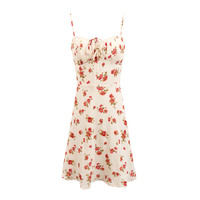 Retro style girl's fresh and slim-fitting mid-soled floral suspender dress - Thumbnail 2