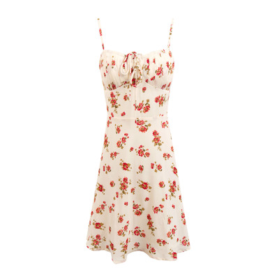 Retro style girl's fresh and slim-fitting mid-soled floral suspender dress