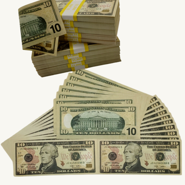 Prop dollar  200 Pieces X $10 Full print. Double sided Replica money for education ,video,movie set,TV,fun Fake Bills