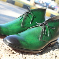 Handmade Green Leather Chukka Lace up Boot - Thumbnail 1