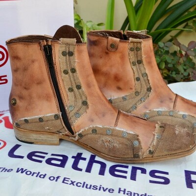 New remix dragon rock men cowboy ankle high boots distressed brown