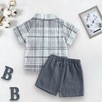 NWT Baby and Toddler Boys Gray Linen Cotton Button Up Checker Print Shirt and Shorts Set, Boutique, Free Shipping - Thumbnail 2