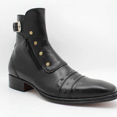 Jo ghost italian black leather ankle high jodhpur buckle boot with zipper and button