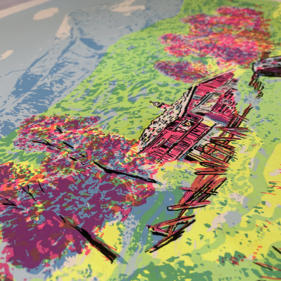 Ripoff of carl milner's 'alpine landscape painting --screen print (18" x 24")