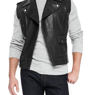 Handmade men's motorcycle vest slim fit sleeveless biker jacket