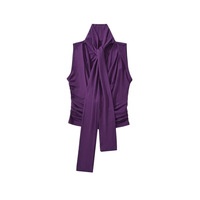 Retro swing collar ribbon sleeveless vest elastic pleated outer wear pullover top - Thumbnail 2
