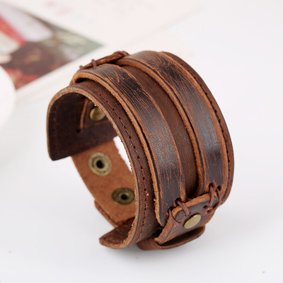 Vintage punk style leather bracelet for men's jewelry - Thumbnail 5