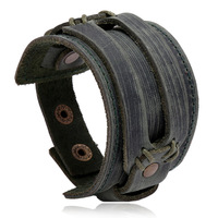 Vintage punk style leather bracelet for men's jewelry - Thumbnail 1