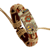 Vintage Peace Flower Leather Bracelet  - Thumbnail 2