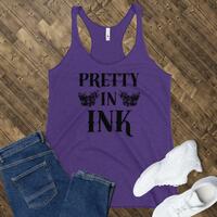 Pretty In Ink Tank Top - Women's Racerback Sleeveless Tattoo Shirt with Rustic Butterfly Design, Summer Tattoo Merch for Tattooed Person Tee - Thumbnail 2