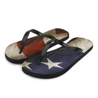 American Flag Patterned Flip Flops, Rustic USA Design, Red White and Blue Pattern, Proud Thong Sandals, Rubber Sole Flip Flop, Gift For Vet - Thumbnail 3