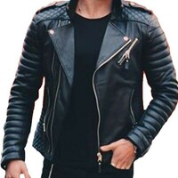 Men Leather Jacket Coat Motorcycle Biker Slim Fit Outwear Jackets - Thumbnail 1