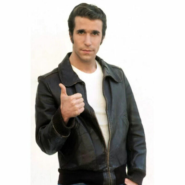 Happy Days Henry Winkler Fonzie Black Leather Motorcycle Jacket Coat