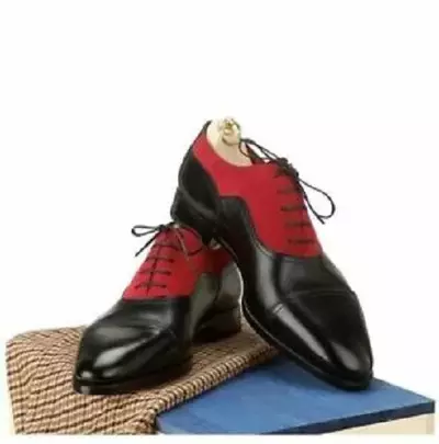 Handmade Men Two Tone Red And Black Formal Shoes, Men's Oxford Dress Shoes