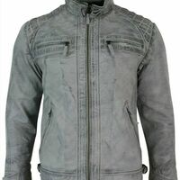 Retro Style Zipped Biker Jacket Real Leather Washed Soft Distressed White - Thumbnail 2