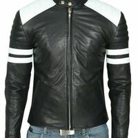 Handmade Mens Black And White Biker Leather Jacket, Slim Fit Biker Leather Jacke - Thumbnail 4
